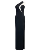 Tek Omuz Asimetrik Dekolte Detaylı Yırtmaçlı Maxi Abiye Elbise