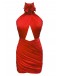 Fiona Kırmızı Drapeli Çiçek Detaylı Mini Elbise 