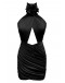 Fiona Siyah Drapeli Çiçek Detaylı Mini Elbise 