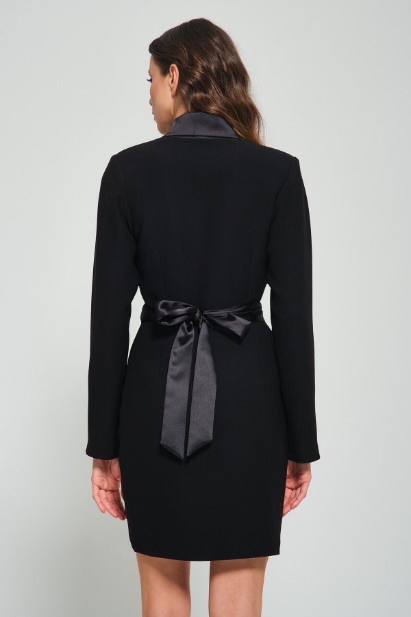 'AMAYA' Siyah Saten Şal Yaka Anvelop Ceket Elbise 