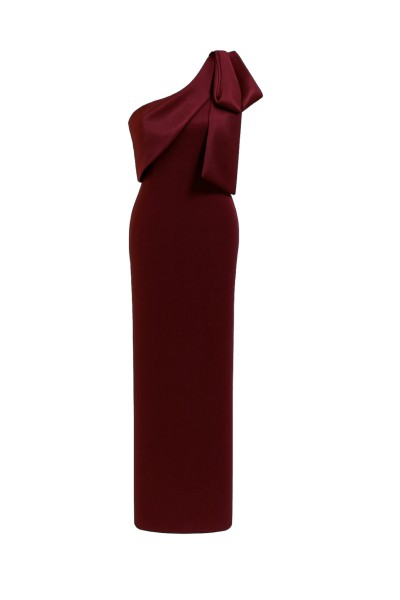 Tek Omuz Saten Fiyonk Detaylı Krep Maxi Abiye Elbise