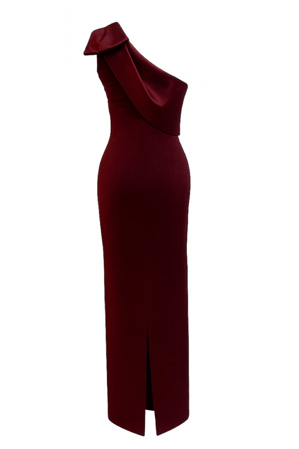 Tek Omuz Saten Fiyonk Detaylı Krep Maxi Abiye Elbise