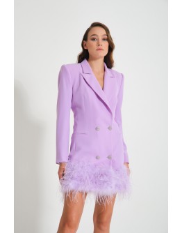 'ESTELLE' Lila Blazer Tüylü Kruvaze Taşlı Düğmeli Ceket Elbise