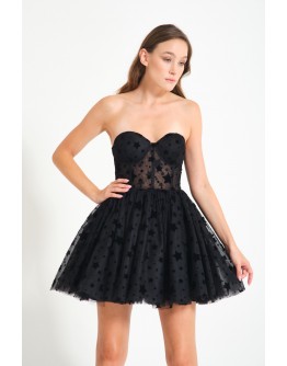 'DELLA' Yıldızlı Straplez Mini Elbise 