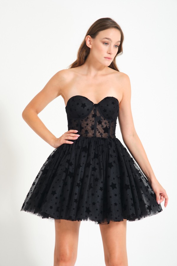 'DELLA' Yıldızlı Straplez Mini Elbise 