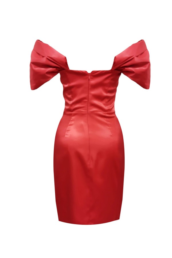 Diana Kırmızı Saten Drapeli Elbise