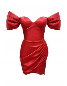 Diana Kırmızı Saten Drapeli Elbise