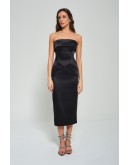 'CELINE' Siyah Saten Straplez Midi Elbise