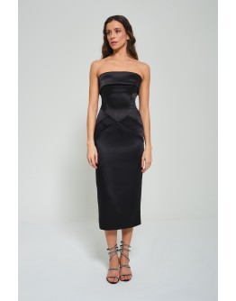 'CELINE' Siyah Saten Straplez Midi Elbise