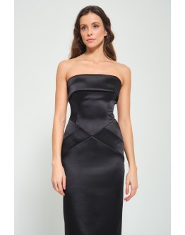 'CELINE' Siyah Saten Straplez Midi Elbise