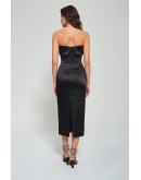 'CELINE' Siyah Saten Straplez Midi Elbise