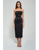 'CELINE' Siyah Saten Straplez Midi Elbise