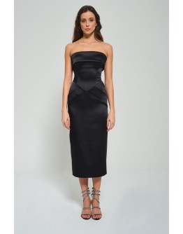'CELINE' Siyah Saten Straplez Midi Elbise