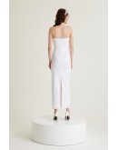 Beyaz Payetli Düz Yaka Askılı Midi Elbise