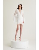 Beyaz Kolları Volanlı Piliseli Anvelop Etek Mini Elbise 