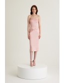 'CELINE' Pudra Saten Straplez Midi Elbise