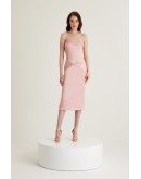 'CELINE' Pudra Saten Straplez Midi Elbise