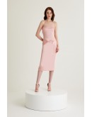 'CELINE' Pudra Saten Straplez Midi Elbise