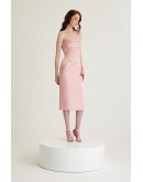 'CELINE' Pudra Saten Straplez Midi Elbise