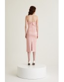 'CELINE' Pudra Saten Straplez Midi Elbise