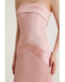 'CELINE' Pudra Saten Straplez Midi Elbise