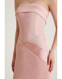 'CELINE' Pudra Saten Straplez Midi Elbise
