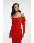 Kırmızı Drape Detaylı Elbise