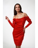 Kırmızı Drape Detaylı Elbise
