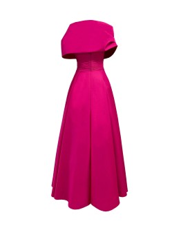 Straplez Drapeli Şal Detaylı Kloş Abiye Elbise