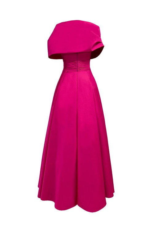 Straplez Drapeli Şal Detaylı Kloş Abiye Elbise