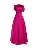 Straplez Drapeli Şal Detaylı Kloş Abiye Elbise