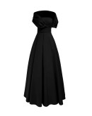 Straplez Drapeli Şal Detaylı Kloş Abiye Elbise