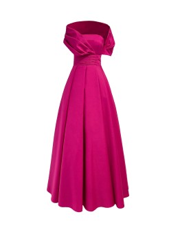 Straplez Drapeli Şal Detaylı Kloş Abiye Elbise