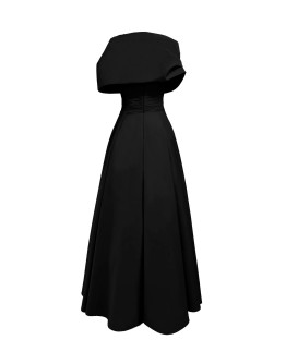 Straplez Drapeli Şal Detaylı Kloş Abiye Elbise