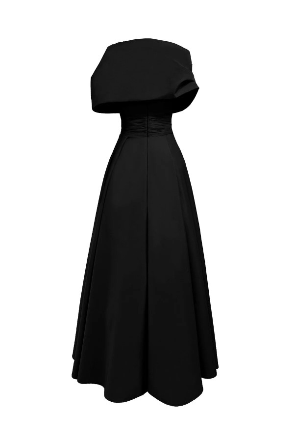 Straplez Drapeli Şal Detaylı Kloş Abiye Elbise