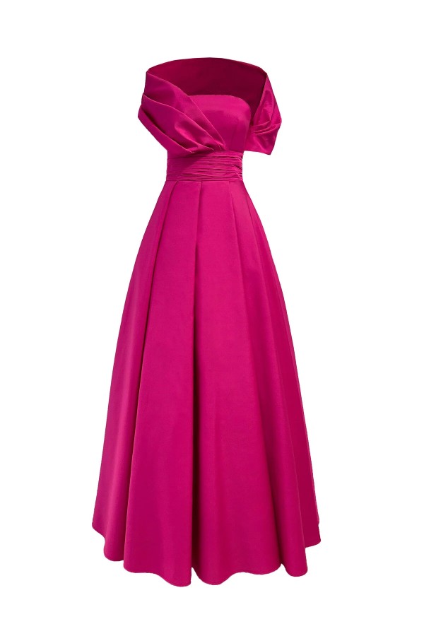 Straplez Drapeli Şal Detaylı Kloş Abiye Elbise