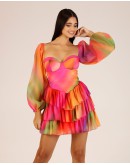'RAINBOW' Renkli Balon Kol Mini Elbise