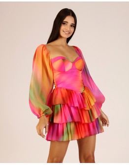 'RAINBOW' Renkli Balon Kol Mini Elbise