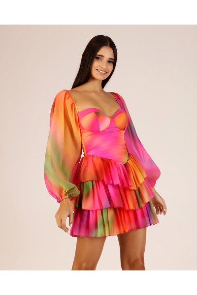'RAINBOW' Renkli Balon Kol Mini Elbise