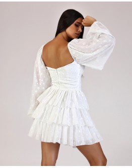 'NELL' Beyaz Yıldız Desenli Balon Kol Elbise