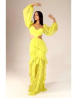 'LUNA' Sarı Bel Detaylı Fırfırlı Elbise