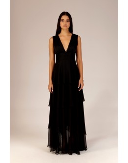 'BEATRICE' Siyah Drape Detaylı Volanlı Elbise