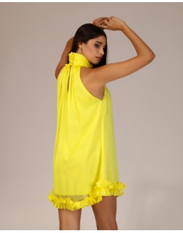 'BETTY' Sarı Dik Yaka Fırfırlı Elbise