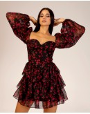 'CHERRY' Çiçekli Balon Kol Mini Elbise