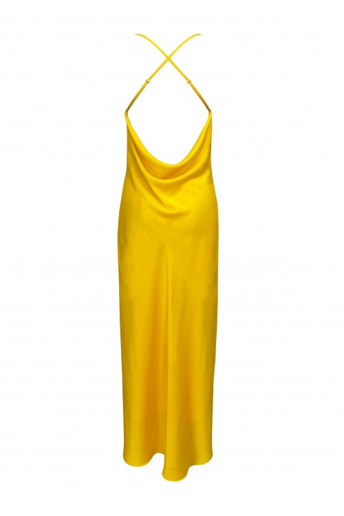 Lena Sarı Saten Degaje Yaka Elbise