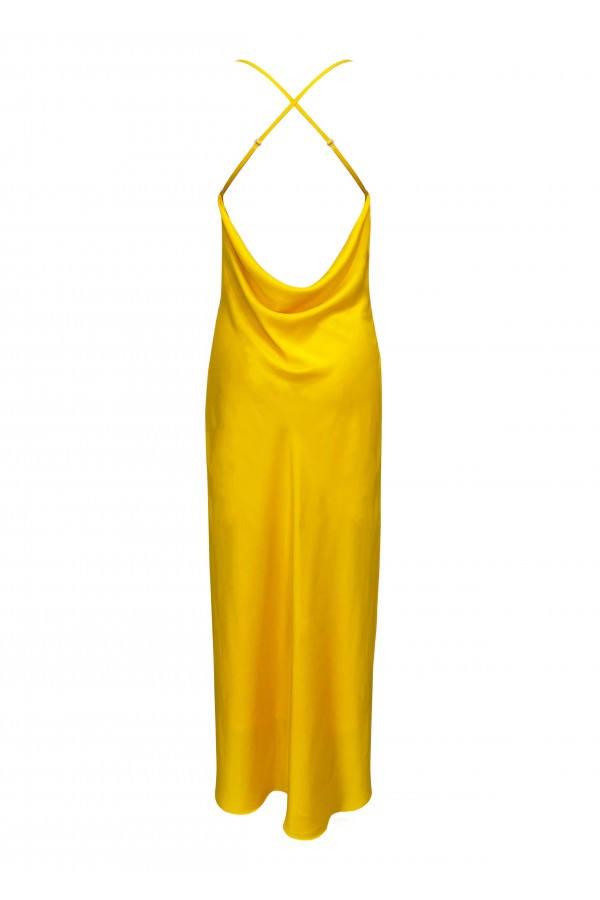 Lena Sarı Saten Degaje Yaka Elbise