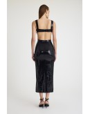 Payet cutout detaylı askılı midi elbise