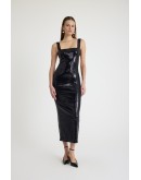 Payet cutout detaylı askılı midi elbise
