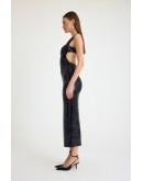 Payet cutout detaylı askılı midi elbise