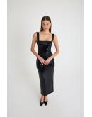Payet cutout detaylı askılı midi elbise